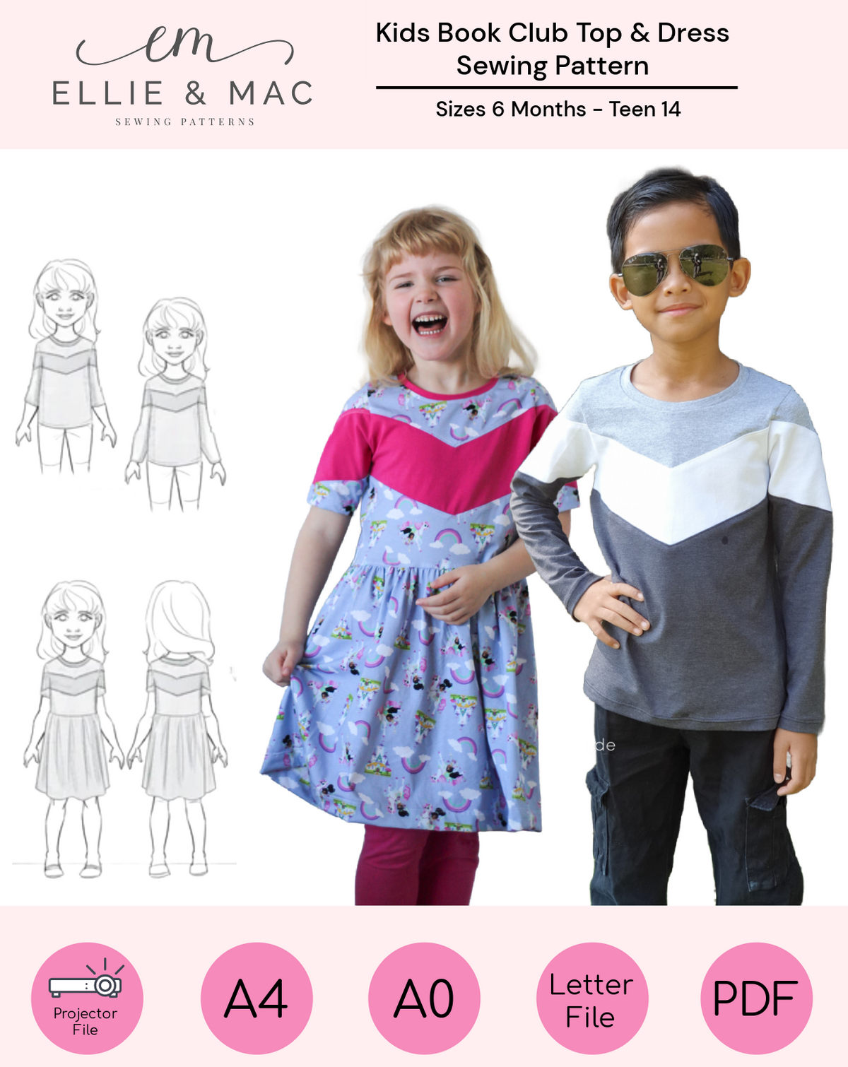 Kids Book Club Top & Dress Sewing Pattern