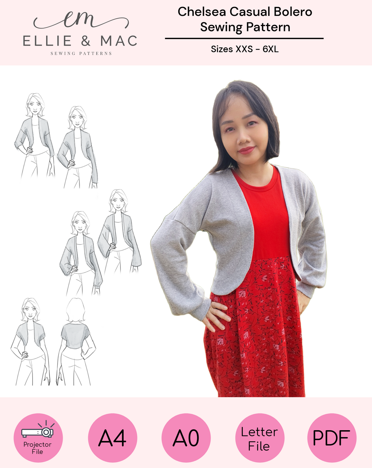 Chelsea Casual Bolero PDF Sewing Pattern