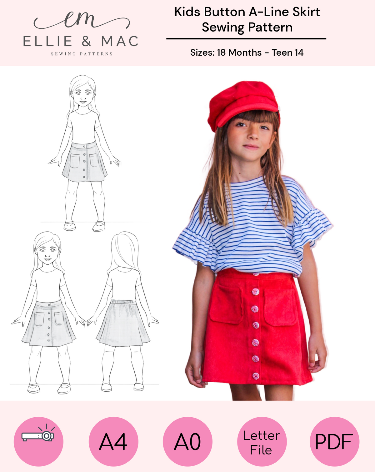 Kid's Button A-line Skirt Pattern