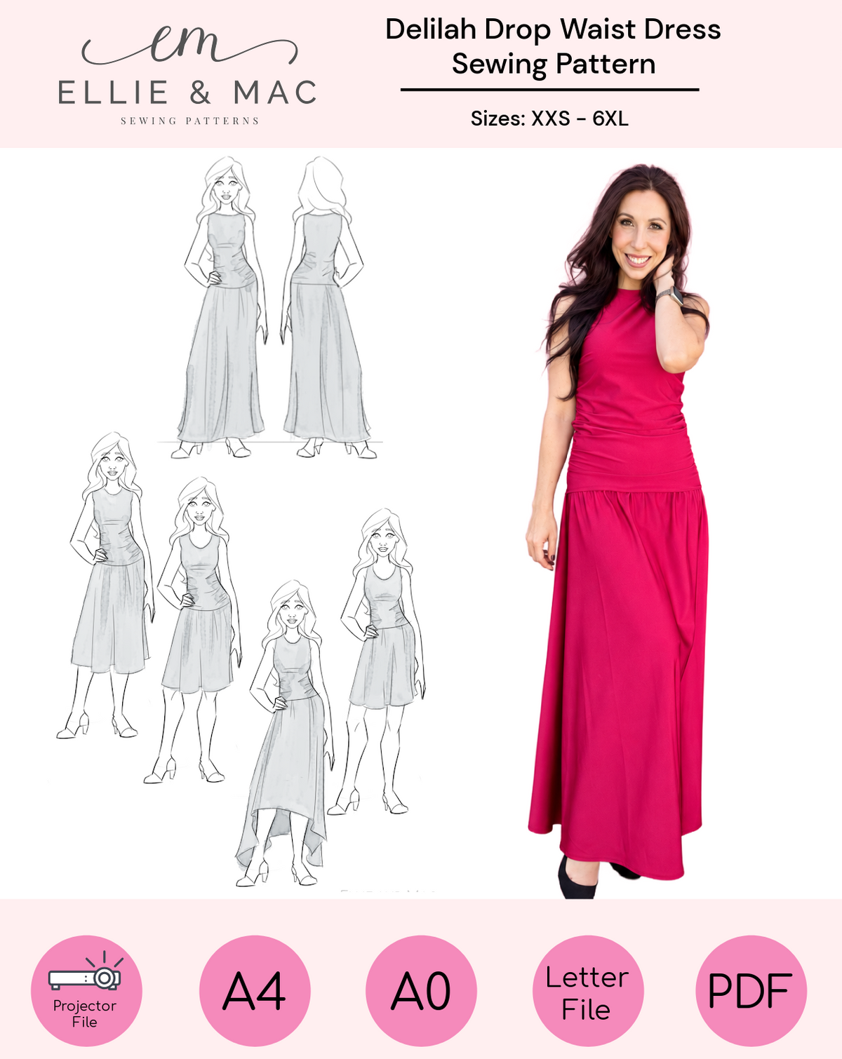 Delilah Drop Waist Dress Sewing Pattern