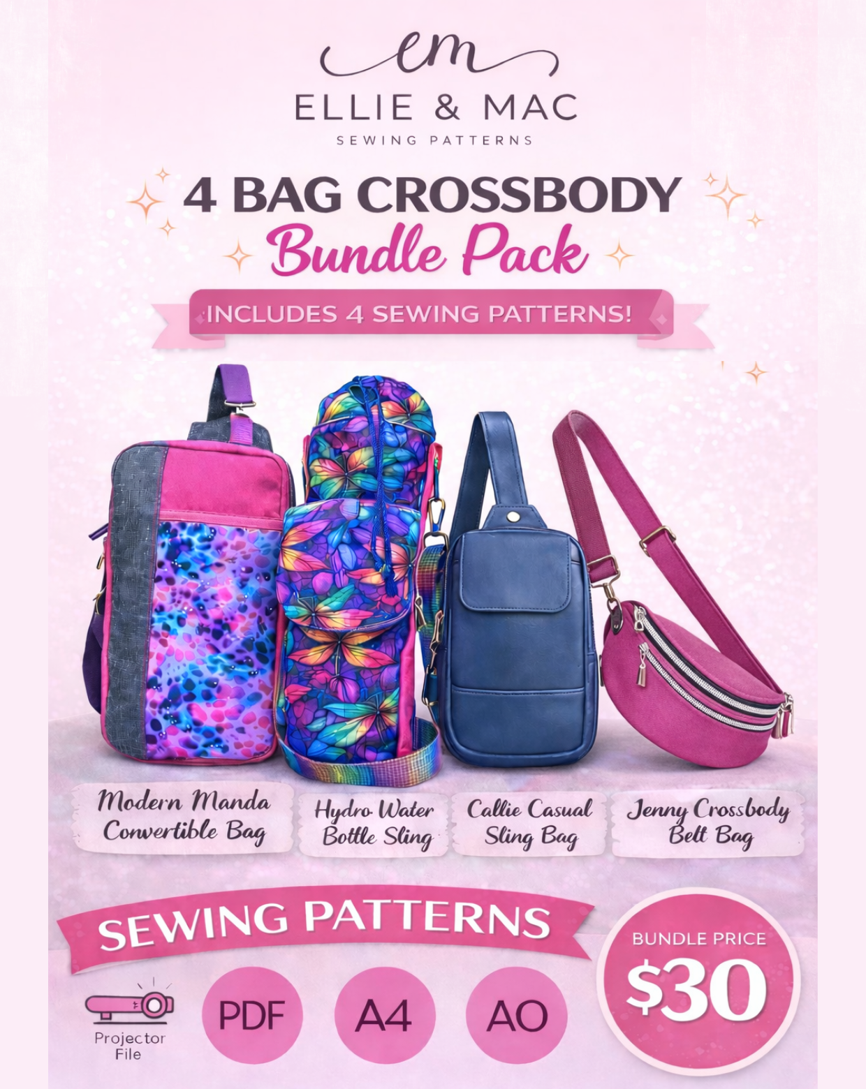 The Ultimate Hands-Free Travel Collection: 4 Crossbody & Grab-and-Go Bag Sewing Patterns