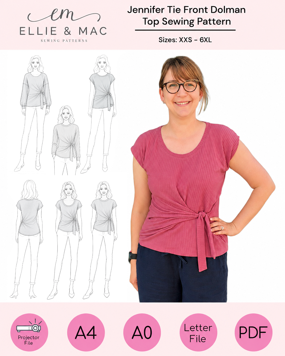 Jennifer Tie Front Dolman Top Sewing Pattern