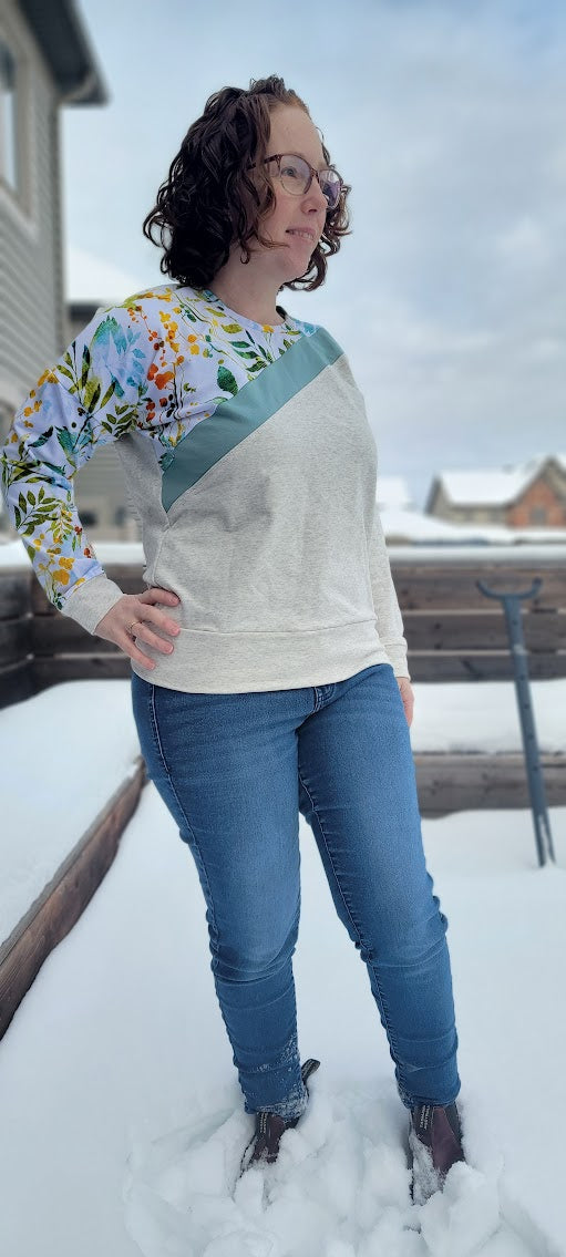 Sage Diagonal Color-Block Sweatshirt Sewing Pattern