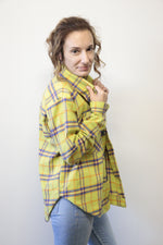 Easy pdf sewing pattern for a flannel shacket with curved hem. 