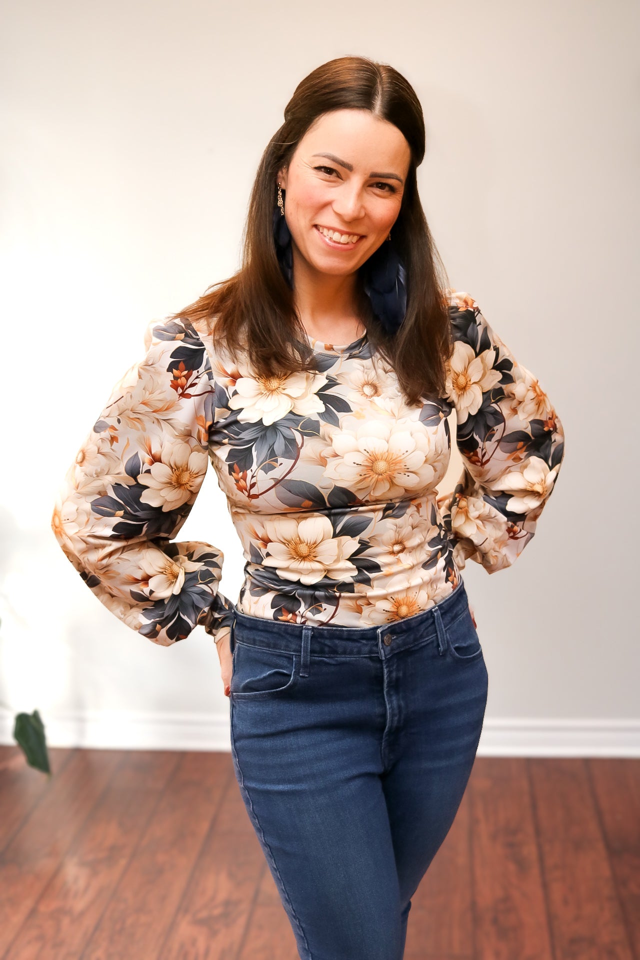 Bishop sleeve floral fabric sewing pattern by Ellie and Mac Sewing Patterns