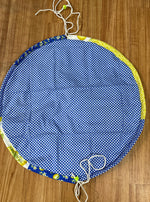 Quilted Lemon Moon Drawstring Bag. Beginner Sewing Pattern for travel, picnics, kids toys, craft storage, and more. PDF sewing pattern. Sew easy craft project.