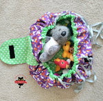 Woven bunny print fabric Moon Drawstring Bag. Great for traveling, craft storage, picnics, kids toys, and more.