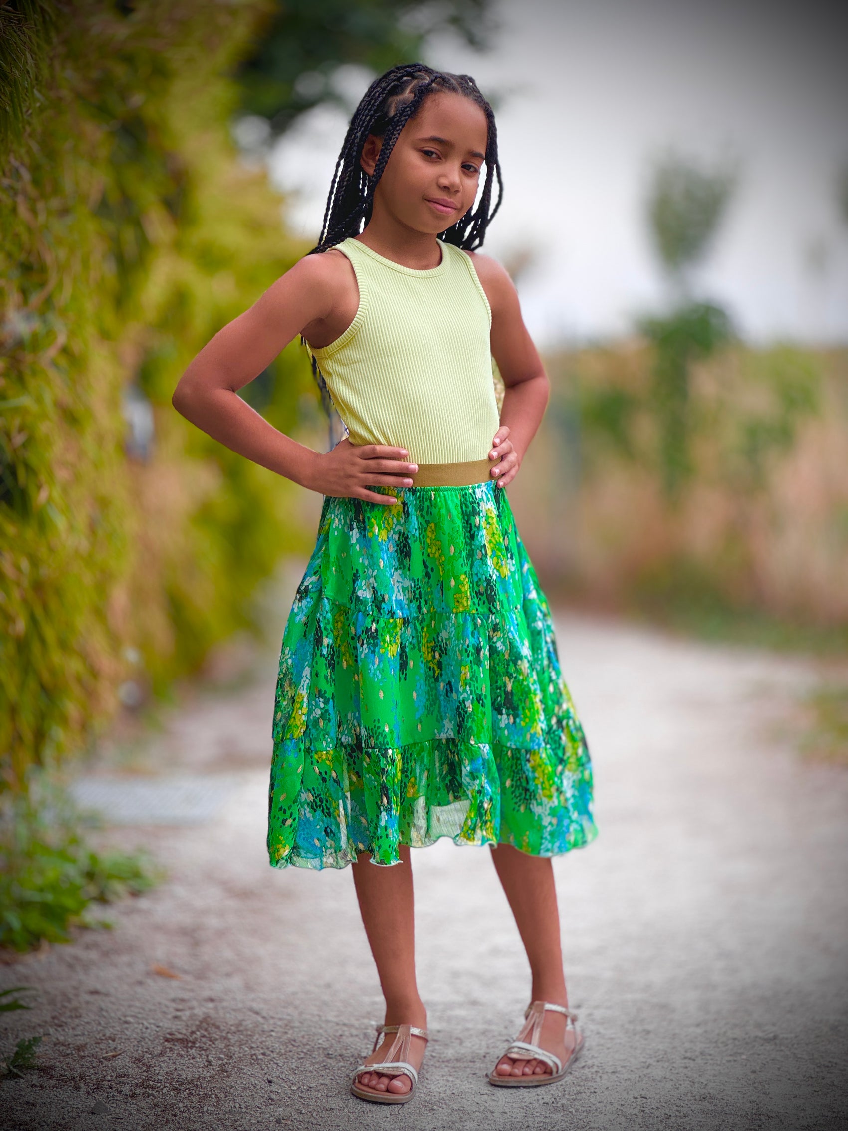 KIDS TEE MINI DRESS WITH LAYERED SKIRT TILED IN TIME main image 1