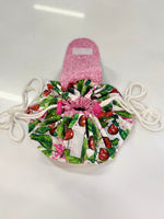 cherry print fabric moon drawstring bag sewing pattern. easy pdf craft project.