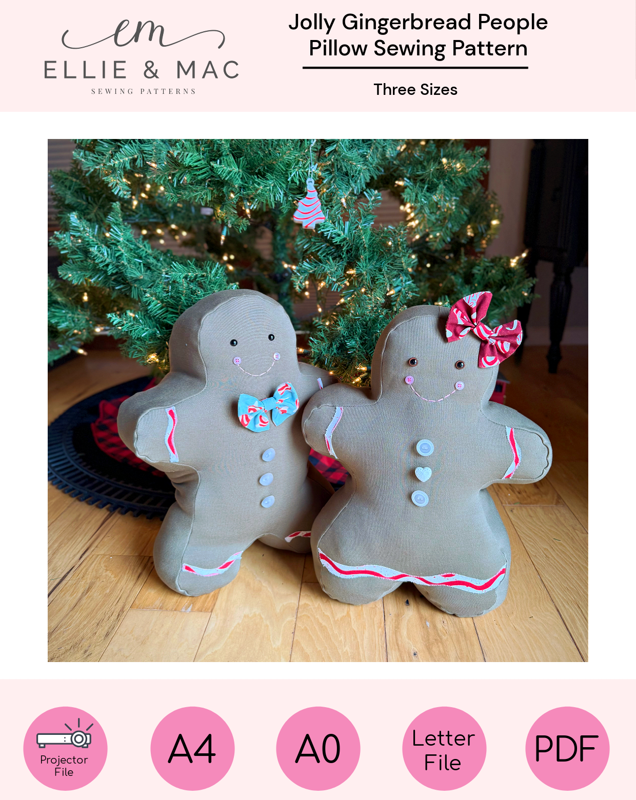 Jolly Gingerbread People Pillow Sewing Pattern