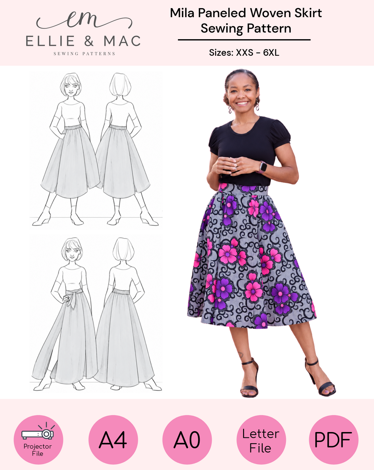 Mila Paneled Woven Skirt Sewing Pattern