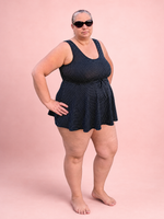 Modest Tankini and Ruched Shorts sewing pattern by Ellie and Mac PDF sewing patterns. Sizes xxs - 6xl included. Projector file, A0 file, A4 print file, Letter print file, video sew along tutorial, color photo step-by-step instructions, and fit alteration instructions included.