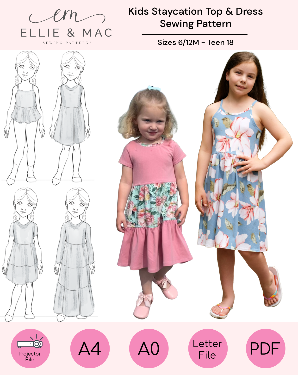 Kids Staycation Tiered Peplum & Dress Sewing Pattern