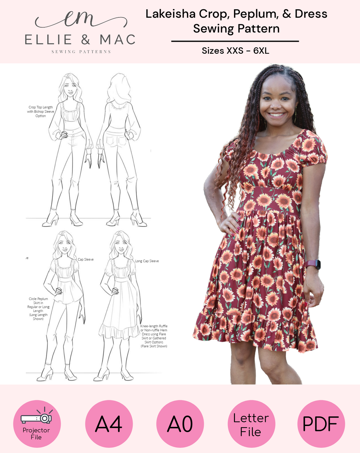 Lakeisha Cottage Crop Top, Peplum Dress Pattern