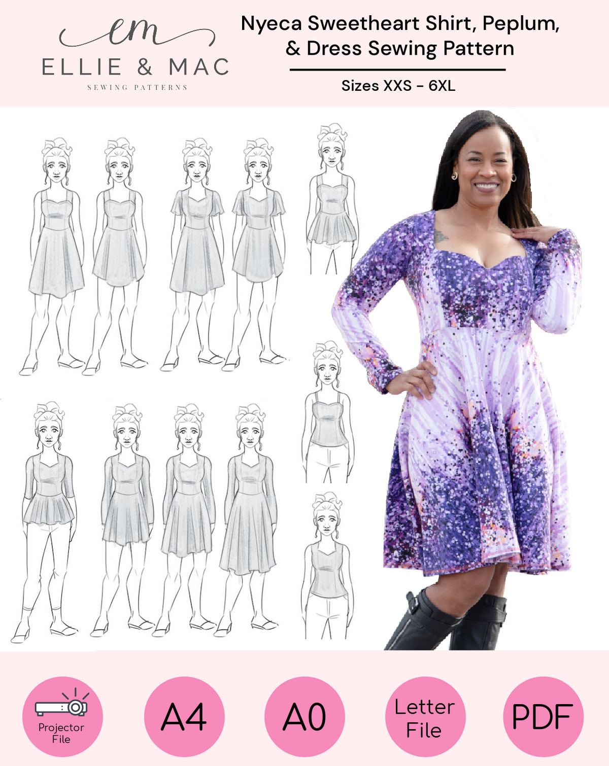 Nyeca Sweetheart Shirt, Peplum and Dress Sewing Pattern Nyeca Sweetheart Shirt, Peplum and Dress Sewing Pattern