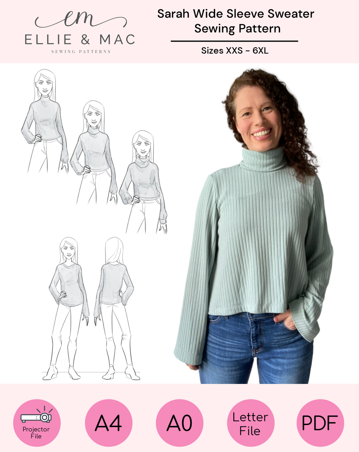 Sarah Wide Sleeve Sweater Pattern - Main Image
