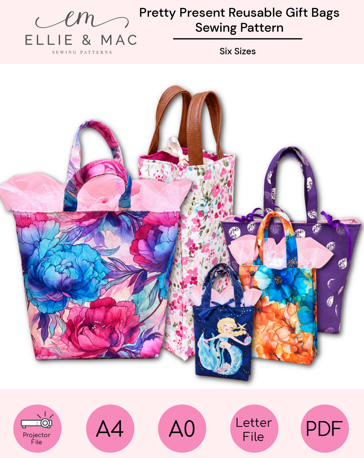 Pretty Present Reusable Gift Bags Sewing Pattern