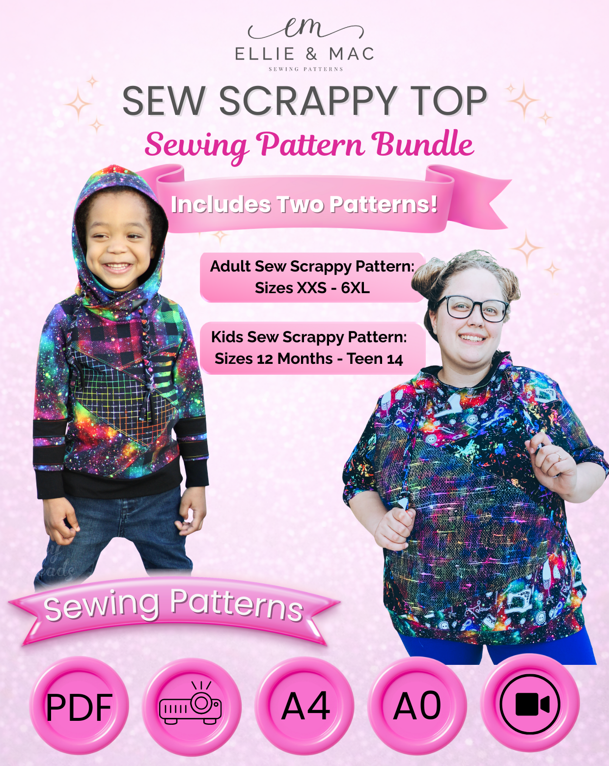 Adult & Kids Sew Scrappy Top Sewing Pattern Bundle