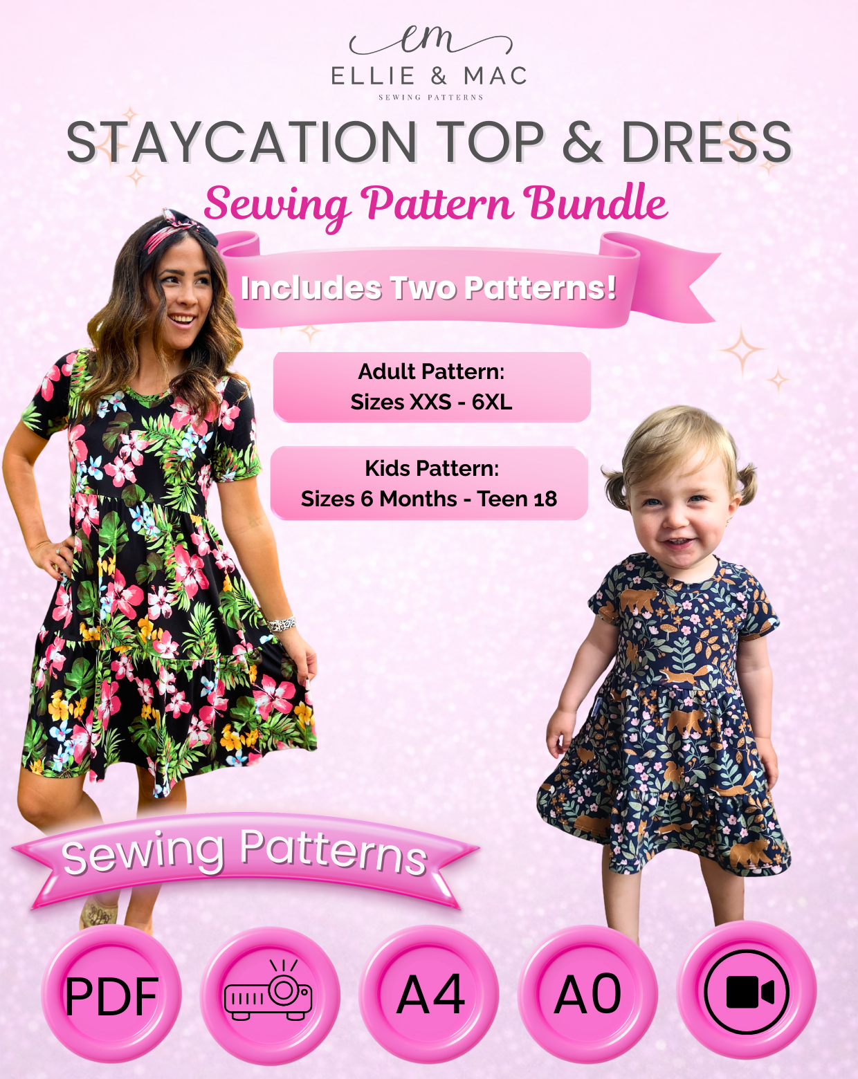 Staycation Tiered Peplum & Dress Sewing Pattern Bundle (Kids and Adult)