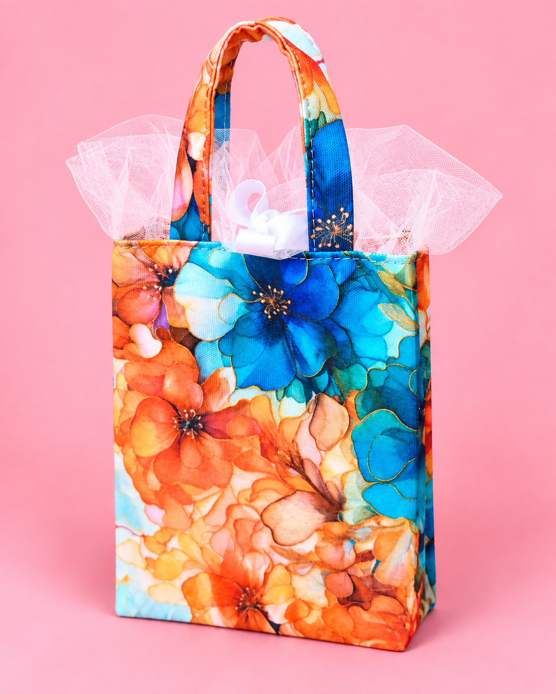 Structured fabric gift bags in extra small, small, medium, large and bottle sizes