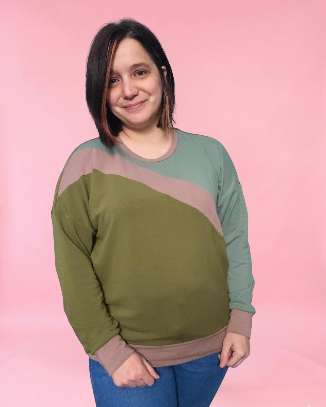 Sage Diagonal Color-Block Sweatshirt Sewing Pattern