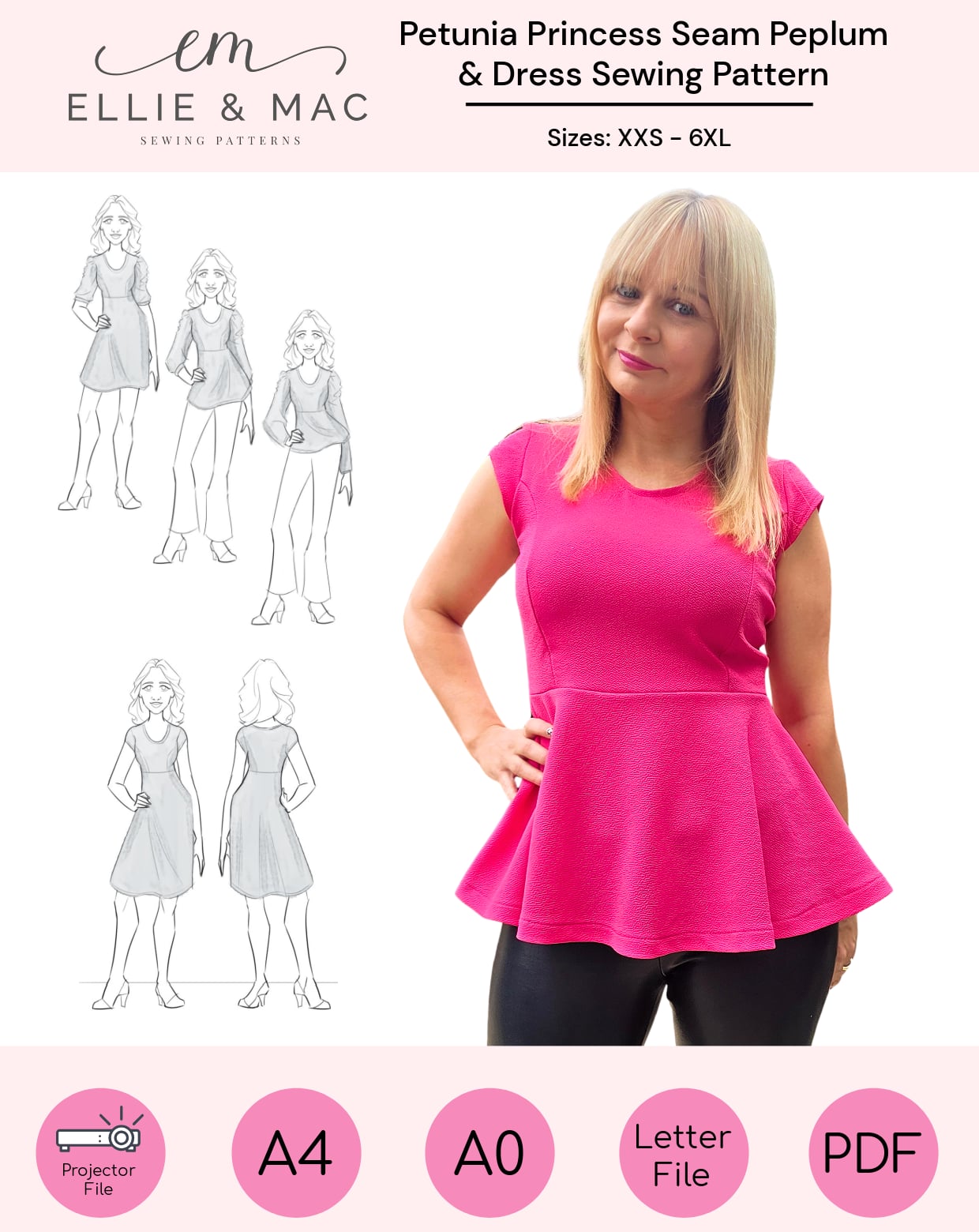 Petunia Princess Seam Peplum & Dress Sewing Pattern