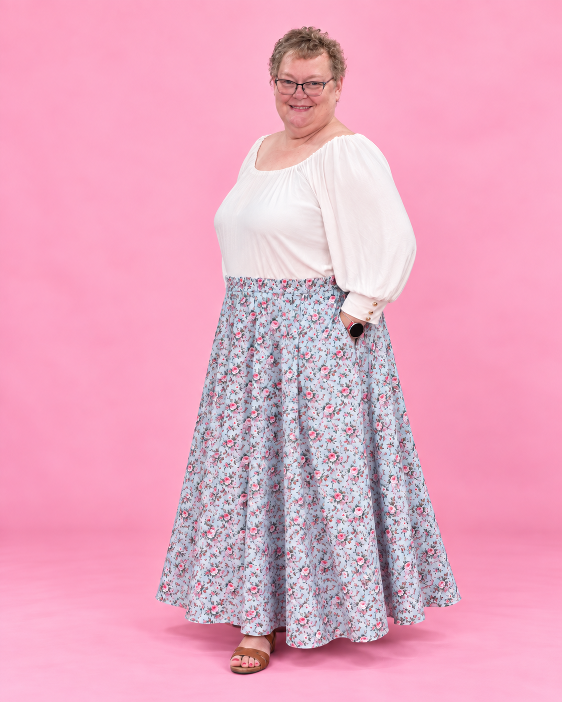 Mila women's sewing pattern with both midi and maxi skirt lengths