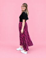 Women's paneled maxi skirt sewing pattern with a flowing silhouette side view
