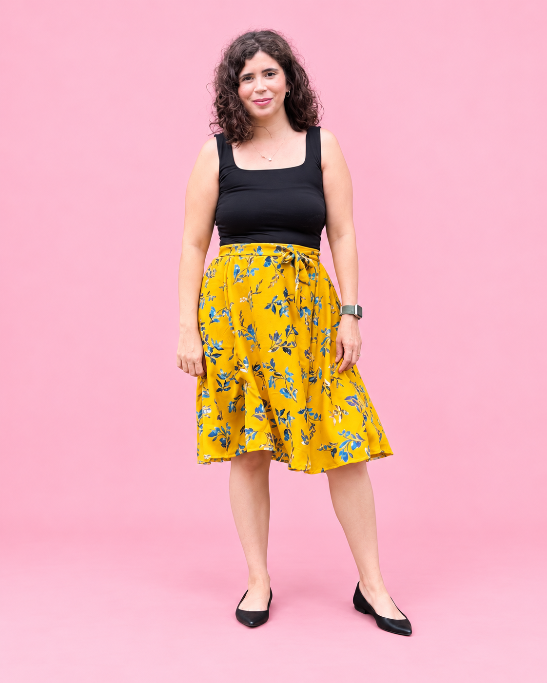 Women's paneled midi skirt made from woven fabric