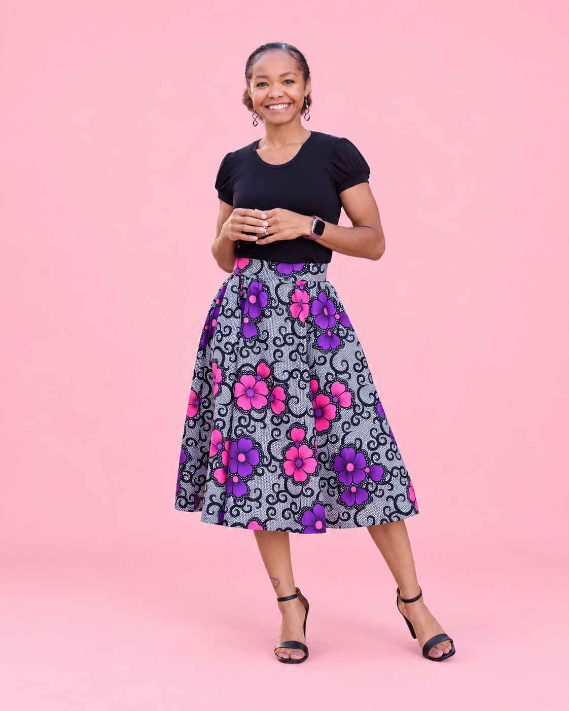 Mila Paneled Woven Midi and Maxi Skirt sewing pattern by Ellie and Mac. Includes color photo step by step instructions PDF, A0, A4, Letter print files, projector file, and a full sew-along video tutorial. Easy beginner sewing patterns.
