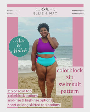 Colorblock Zip Swimsuit Mix & Match Pattern