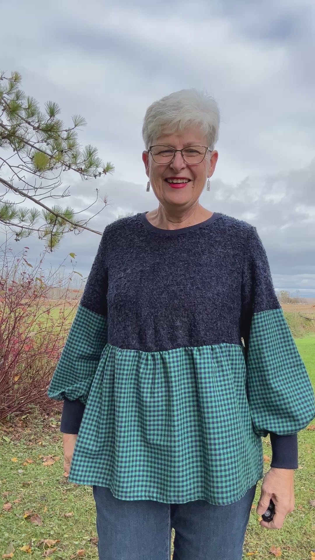 Modeled Imogen Mixed Media Peasant Top sewing pattern style video.