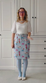 Jasmine Jogger Skirt PDF Sewing Pattern by Ellie and Mac in knee Length with the chapman cardigan pdf sewing pattern.
