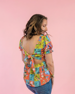 tie back empire waist knit top sewing pattern square neckline Ellie and Mac