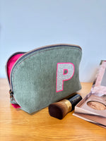 Front angled view of the Tessa Toiletry Pouch zipper bag sewn from the PDF pattern.