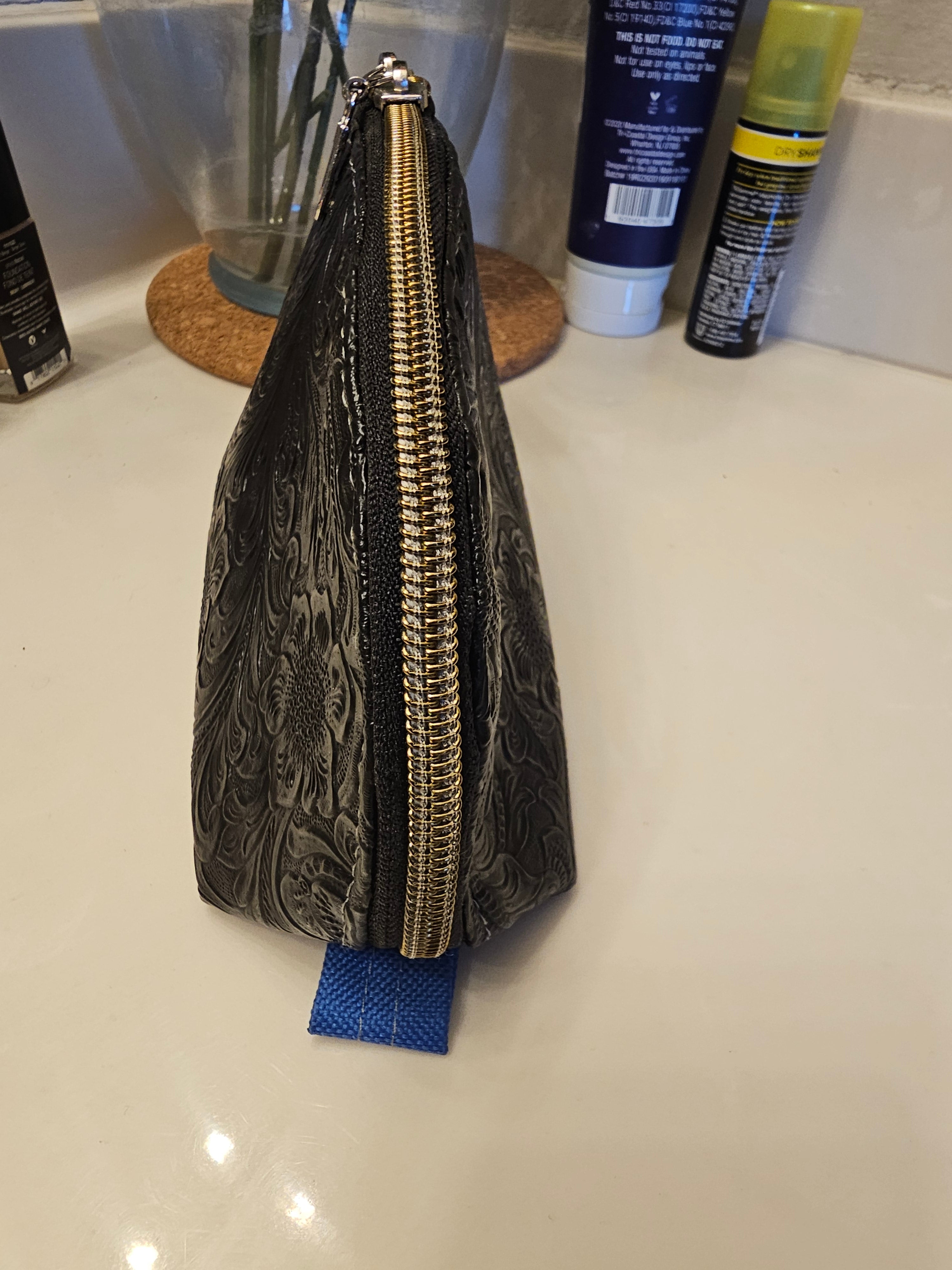 Zipper end tab detail created using the Tessa Toiletry Pouch sewing pattern.