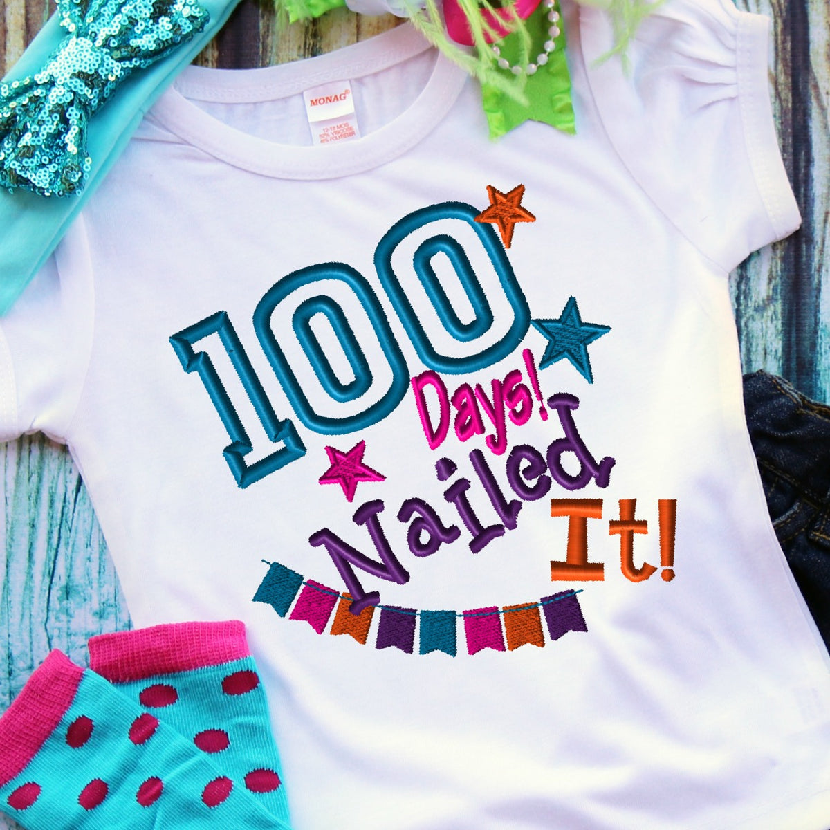 100 Days Nailed It Embroidery Design - Ellie and Mac, Digital (PDF) Sewing Patterns | USA, Canada, UK, Australia