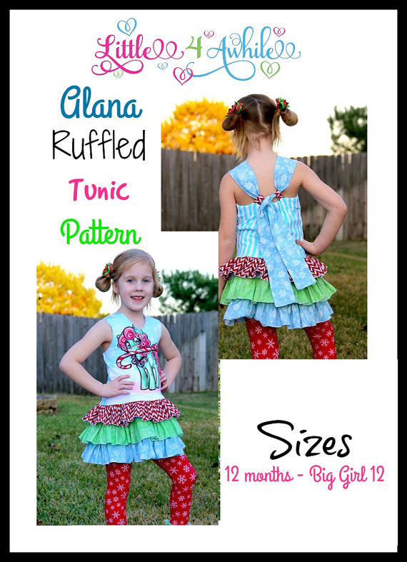 Girls Alana Ruffled Tunic Top Pattern - Ellie and Mac, Digital (PDF) Sewing Patterns | USA, Canada, UK, Australia