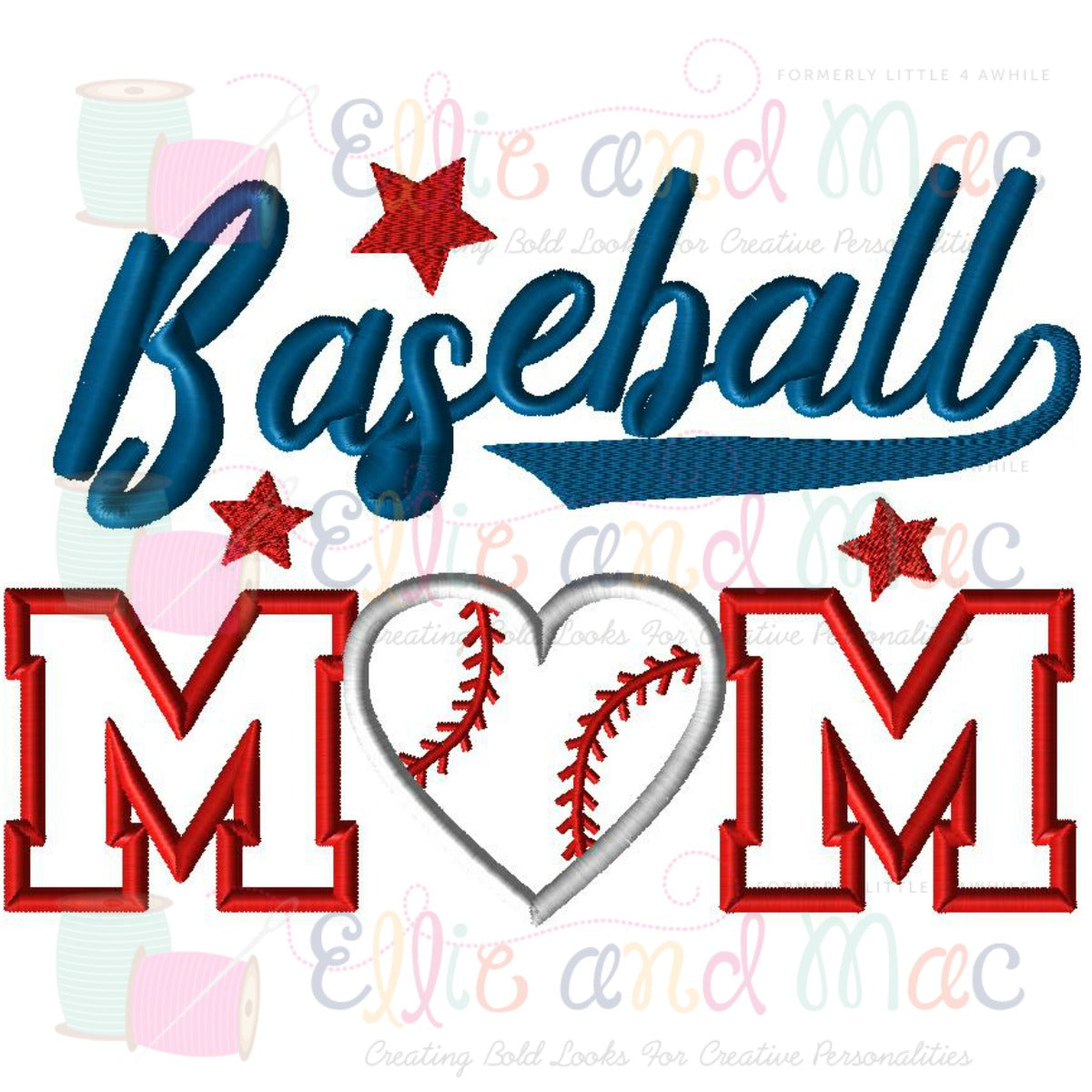 Baseball Mom Applique Design - Ellie and Mac, Digital (PDF) Sewing Patterns | USA, Canada, UK, Australia