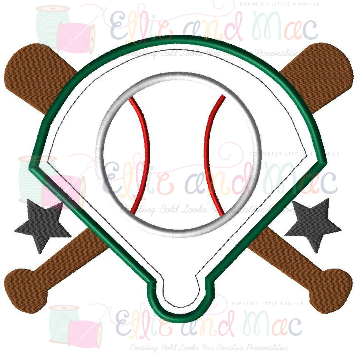 Baseball Diamond Applique Design - Ellie and Mac, Digital (PDF) Sewing Patterns | USA, Canada, UK, Australia