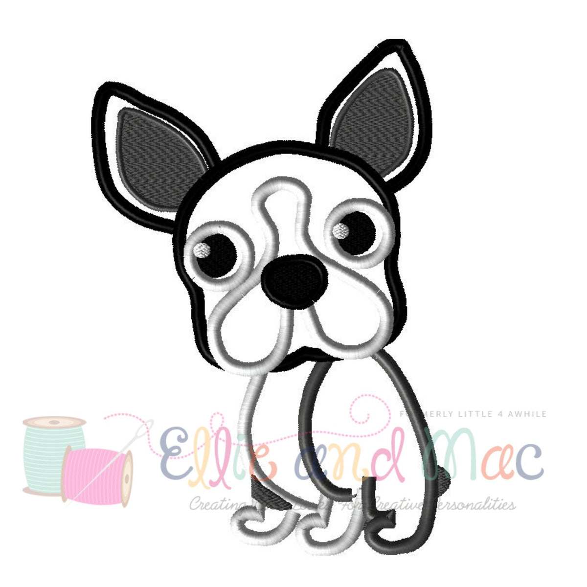 Pampered Boston Terrier Dog Applique Design - Ellie and Mac, Digital (PDF) Sewing Patterns | USA, Canada, UK, Australia