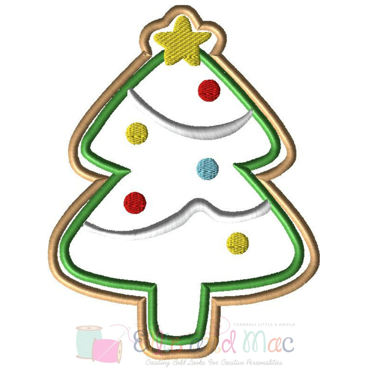 Christmas Tree Cookie Applique Design - Ellie and Mac, Digital (PDF) Sewing Patterns | USA, Canada, UK, Australia