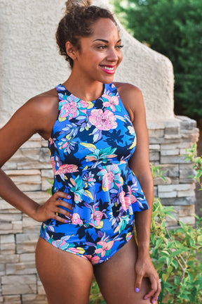 Colorblock Zip Swimsuit Mix & Match Pattern