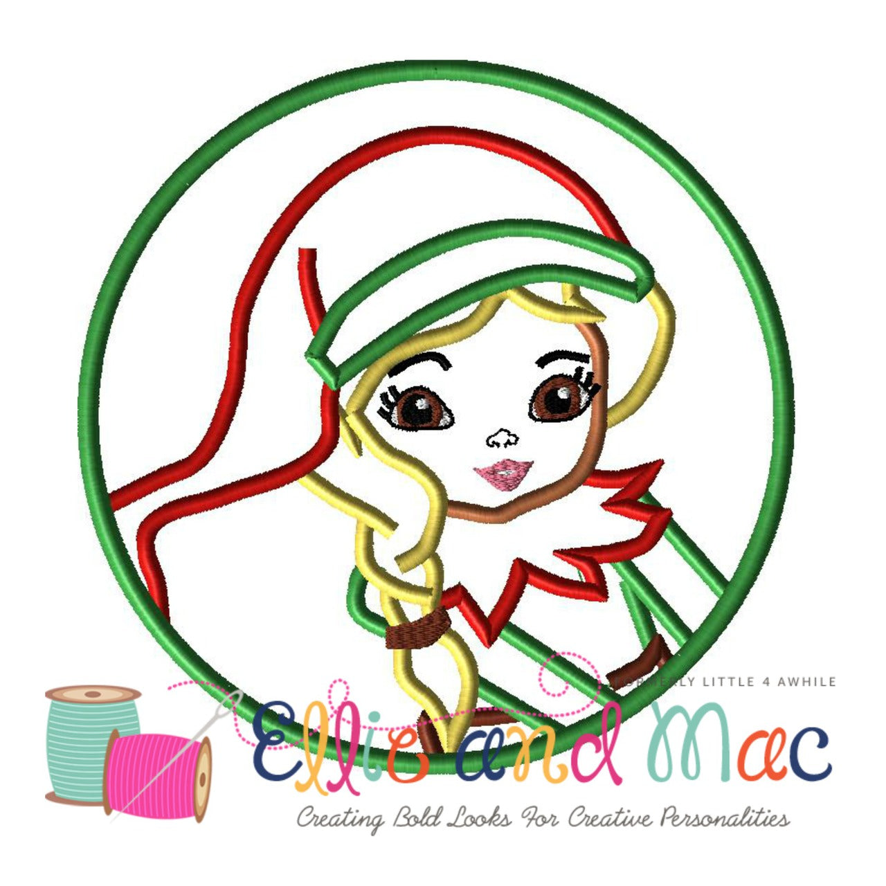 Christmas Elf Circle Applique Design - Ellie and Mac, Digital (PDF) Sewing Patterns | USA, Canada, UK, Australia