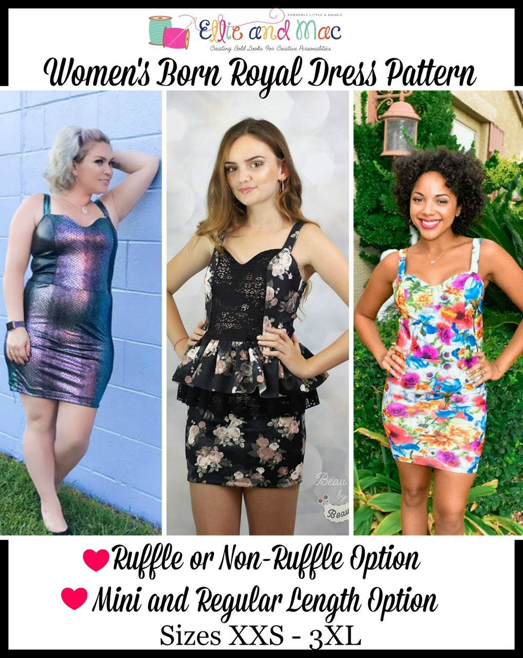 Women's Born Royal Dress Pattern - Ellie and Mac, Digital (PDF) Sewing Patterns | USA, Canada, UK, Australia