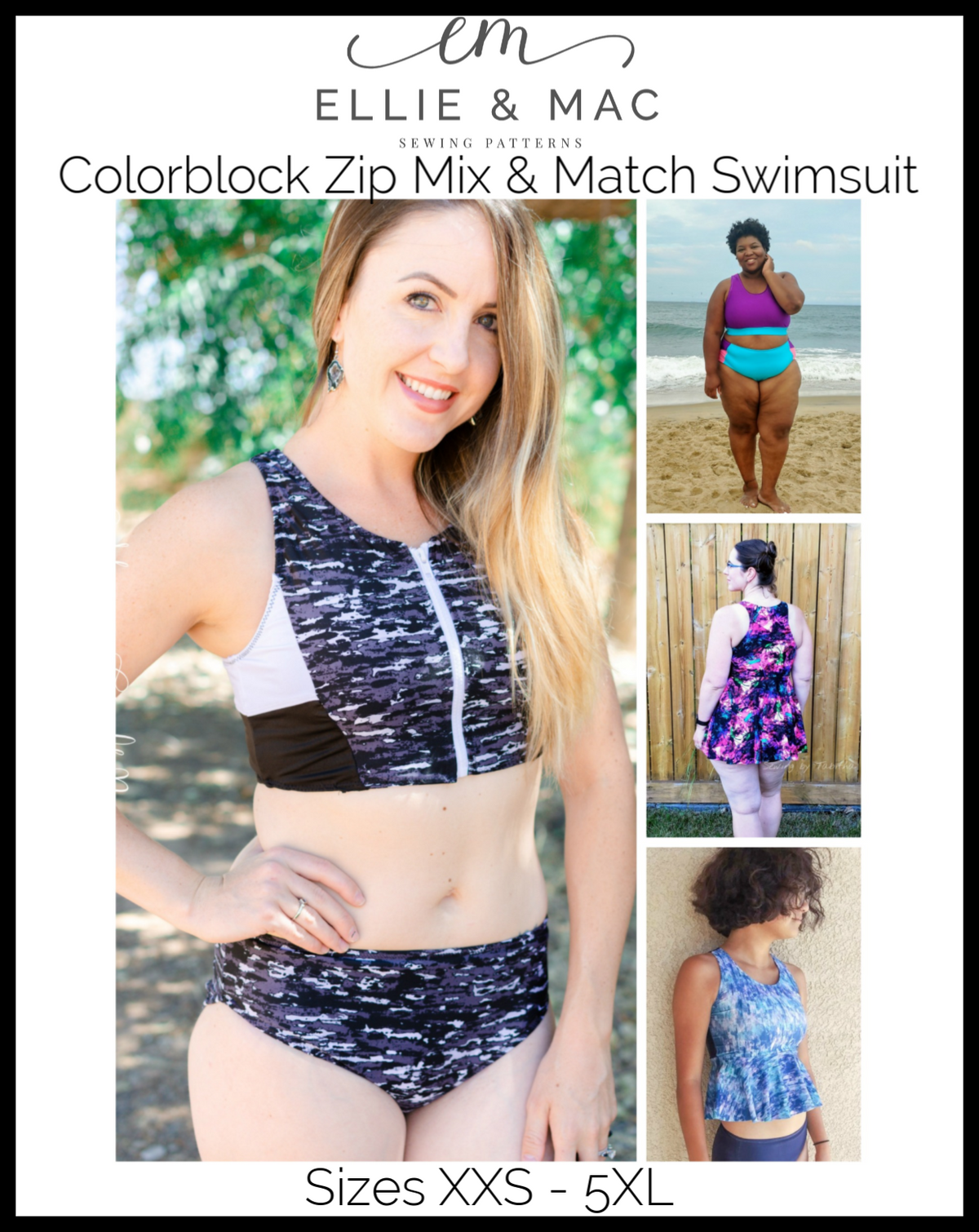 Colorblock Zip Swimsuit Mix & Match Pattern