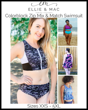 Colorblock Zip Swimsuit Mix & Match Pattern