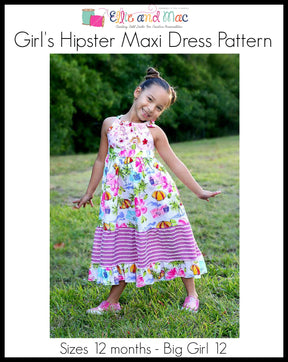 Girls Hipster Maxi Dress Pattern - Ellie and Mac, Digital (PDF) Sewing Patterns | USA, Canada, UK, Australia