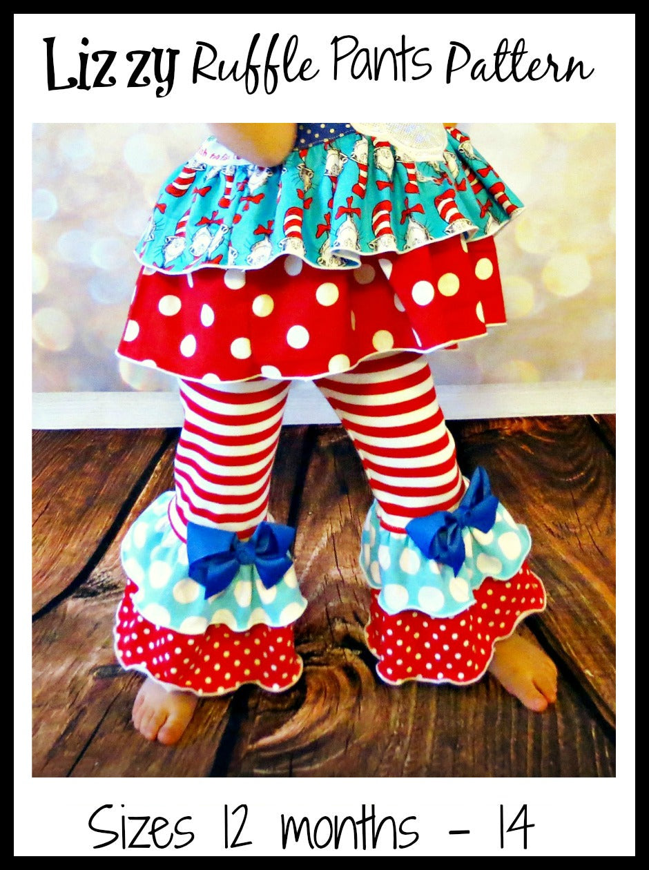 Girls Lizzy Ruffled Pants Pattern - Ellie and Mac, Digital (PDF) Sewing Patterns | USA, Canada, UK, Australia
