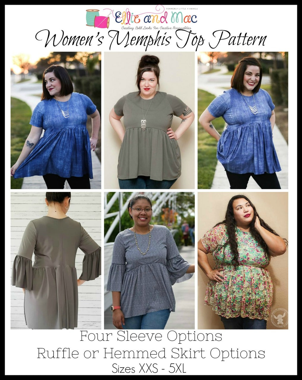Women's Memphis Top Pattern - Ellie and Mac, Digital (PDF) Sewing Patterns | USA, Canada, UK, Australia